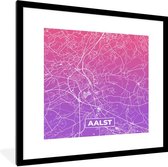 Fotolijst incl. Poster - Stadskaart - Aalst - Paars - Roze - 40x40 cm - Posterlijst - Plattegrond