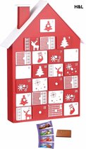 H&L Adventskalender gevuld met Milka Naps - chocolade kalender - rood/wit houten huisje - aftelkalender kerst - feestdagen - kerstcadeau