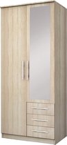 InspireMe-Kledingkast met vouwdeuren met spiegel 2-deurs kleerkast met veel planken en een kledingroede 210x100x64 - Ruth 2D (Sonoma Eiken)