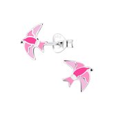 Joy|S - Zilveren vogel oorbellen - 9 x 10 mm - roze