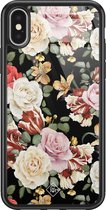 iPhone X/XS hoesje glass - Bloemen flowerpower | Apple iPhone Xs case | Hardcase backcover zwart