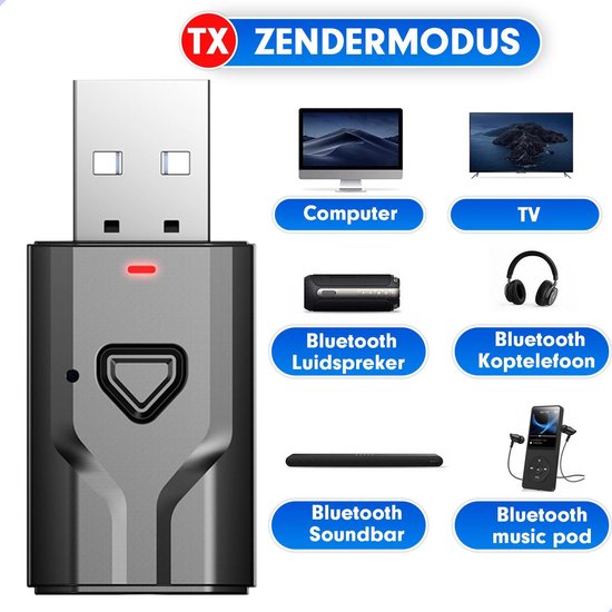 2 in 1 USB Bluetooth 5.0 Zender en Ontvanger - Bereik tot 15 Meter -  Draadloze Audio... | bol.com