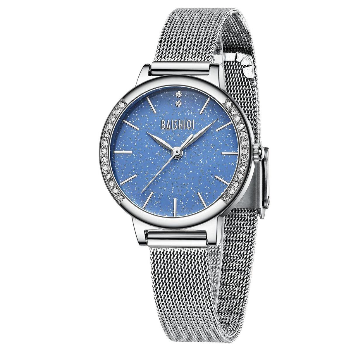 BiDen - BAISHIOI - Dames Horloge - Zilver-Licht Blauw - 30mm (Productvideo)