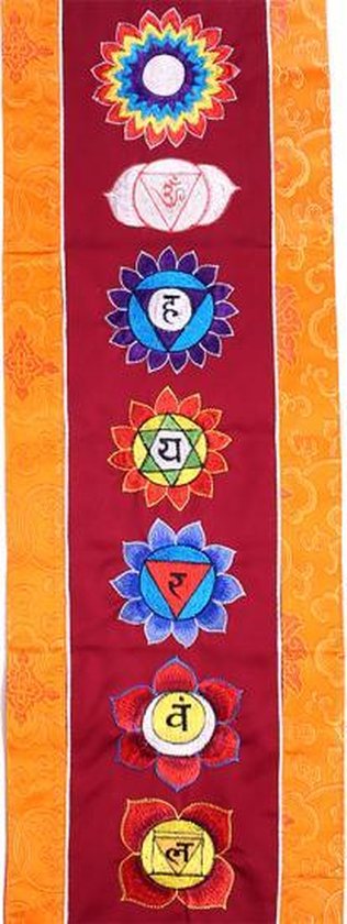 Yogi & Yogini - Banner - Chakra Banner met Borduurwerk en Brokaat - 22 x 70/90 cm - Katoen