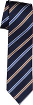 Michaelis stropdas - zijde - blauw met camel en wit gestreept - Maat: One size