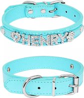 Viphondjes hondenhalsband gepersonaliseerd - Blauw M - naamhalsband - strass