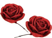 Kunstbloemen decoratieve pailletten - Set 2 stks - Plastic - Rood - Rouge - SILUMEN