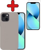 iPhone 13 Hoesje Siliconen Case Back Cover Hoes Grijs Met Screenprotector Dichte Notch - iPhone 13 Hoesje Cover Hoes Siliconen Met Screenprotector Dichte Notch