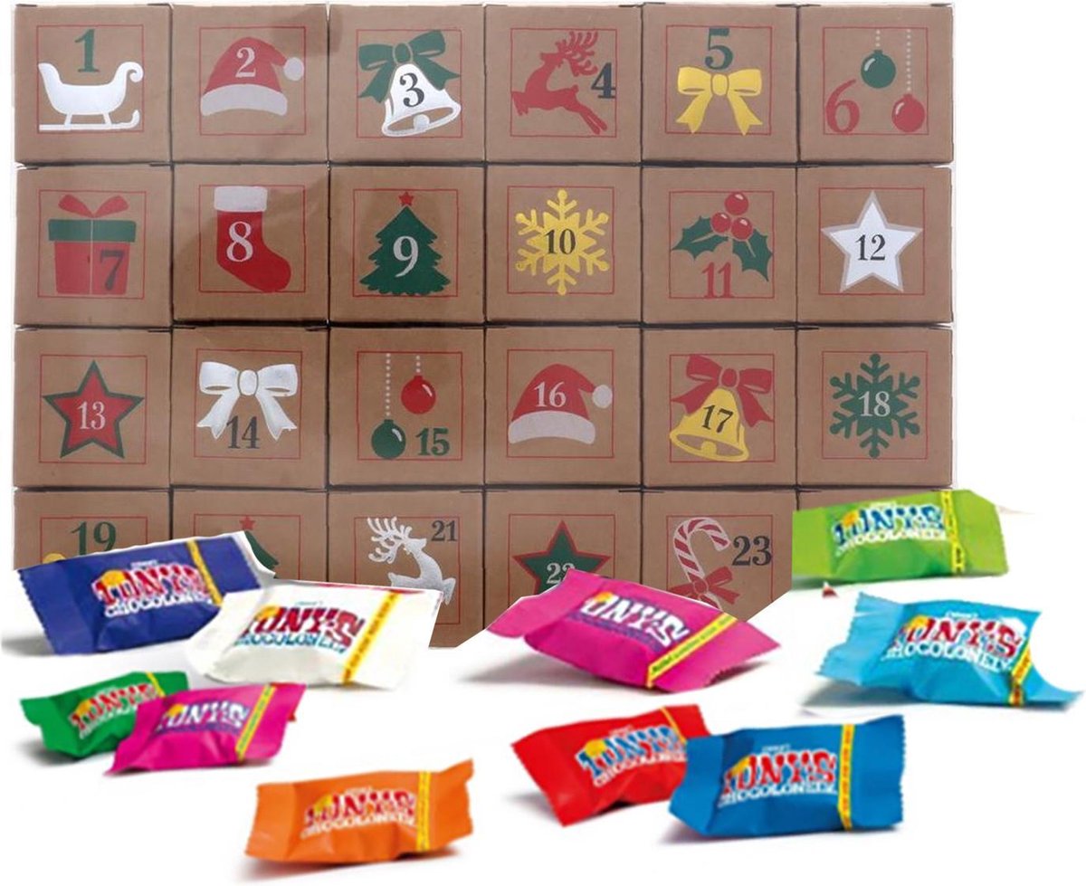 Advent kalender met heerlijke Tony chocolonely Tiny Tony chocolade