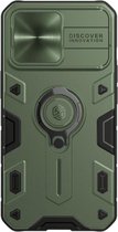 Hoesje geschikt voor Apple iPhone 13 - CamShield Armor Case - Met Camera Cover - Donker Groen