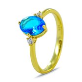 Silventi 9SIL-21762 Zilveren Ring - Dames - Zirkonia - Ovaal - Blauw - 9 x 7 mm - 2 Witte Zirkonia Steentjes - Maat 56 - Zilver - Goudkleurig