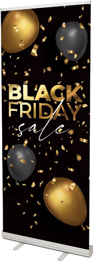 Black Friday - Roll up - 85 cm x 2 m - Incl. Aluminium Cassette - Zwart met Goud - Binnen en Buiten