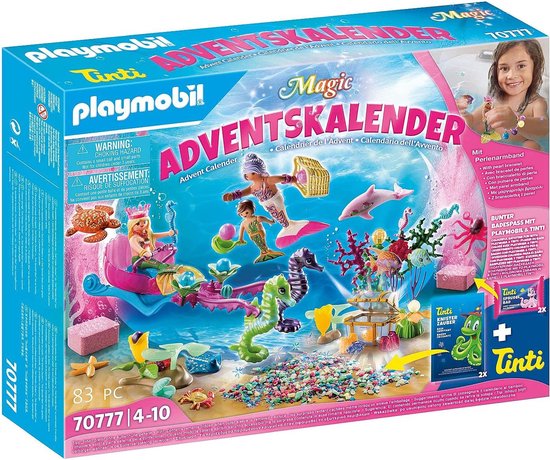 PLAYMOBIL Advent Calendar 70777 Mermaids bathing fun with many surprises, for example the colors of the mermaids change in warm water, including great bath products, 83 pieces, from 4 years