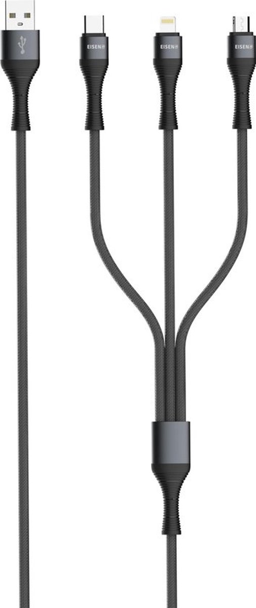 EISENZ LC94 3-in-1 Snellaadkabel 3.4A – USB-A naar USB-C / 8-Pin / Micro-USB