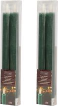 Kaarsen set van 4x stuks Led dinerkaarsen glitter groen 24 cm - Woondecoratie - Elektrische kaarsen