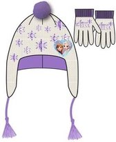 Frozen Disney - Muts met handschoen - 6 t/m 9 Jaar - Paars/Wit