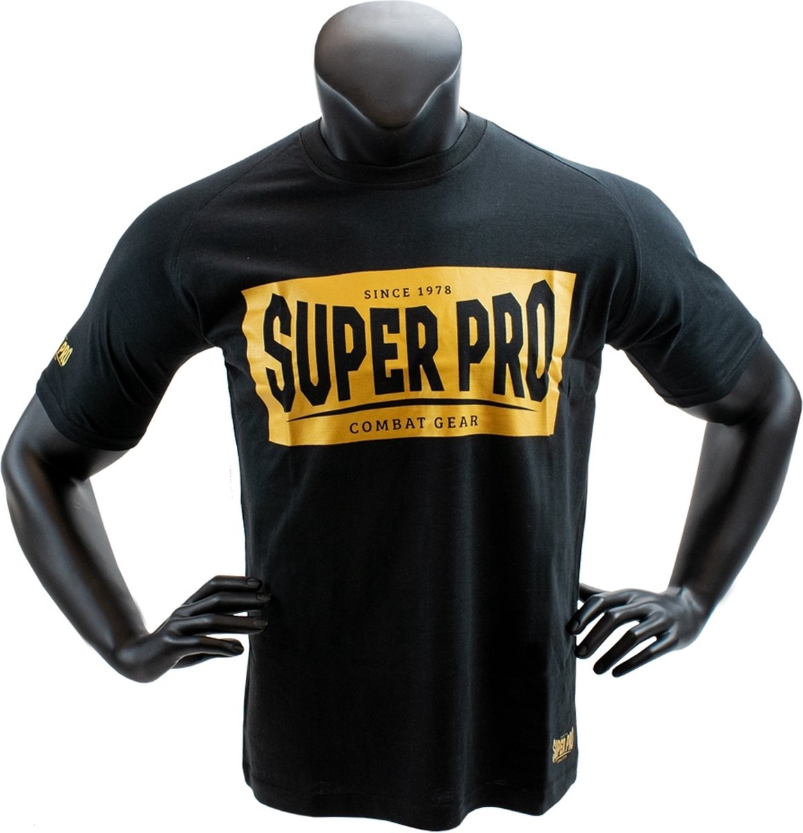 Super Pro T-Shirt S.P. Block-Logo Zwart/Goud Medium