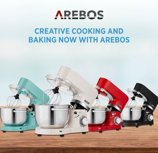 AREBOS Keukenmachine - 1500W - Keukenrobot - 5,5L&4,5L - Keukenmixer - Foodprocessor - Roestvrij Stalen Mengkom - 6 Snelheden - Crème van AREBOS — afbeelding 2