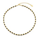 CO88 Collection 8CN-26233 Collier Acier - Femme - Agate Zwart - Perles - 4 x 2 mm - 38 + 7 cm - Doré