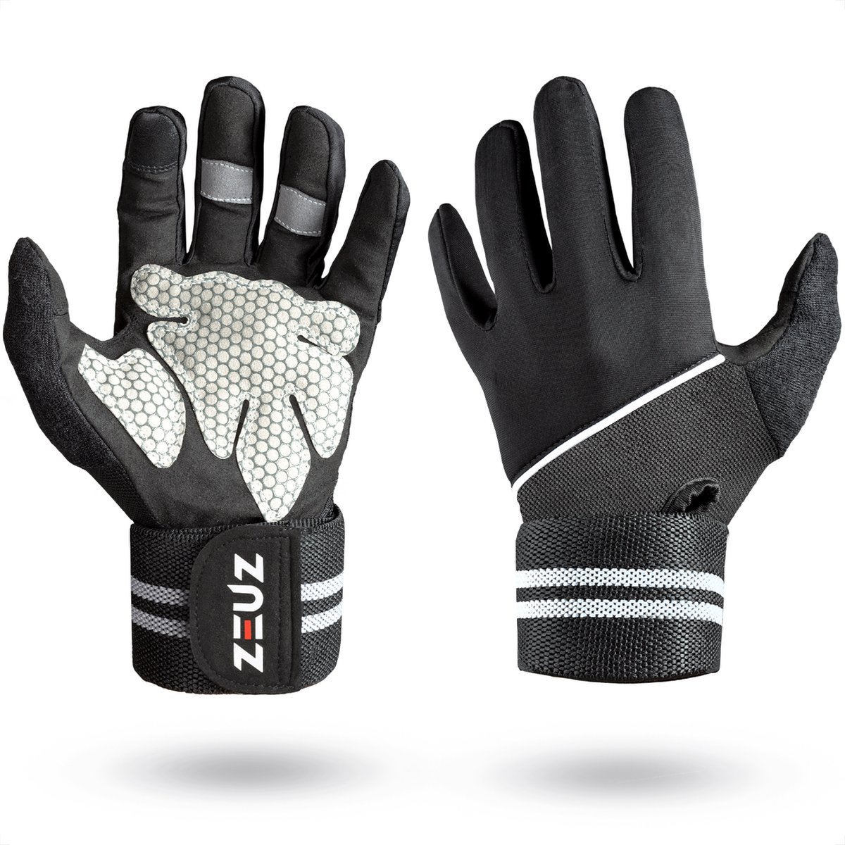 ZEUZ Sport & Fitness Handschoenen Heren & Dames - Gloves voor Krachttraining & CrossFit – Volledige Bescherming Vingers - Grijs & Zwart - Maat M - ZEUZ