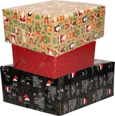 Pakket van 6x Rollen Kerst inpakpapier/cadeaupapier bruin rood en zwart met print 2,5 x 0,7 meter - Kerst cadeautjes inpakken
