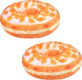 2x stuks wit/oranje glazuur donut sierkussens 40 cm - Snoepgoed sierkussens - Kinderkamer