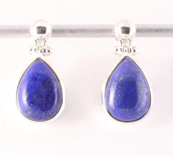 Hoogglans zilveren oorstekers met lapis lazuli