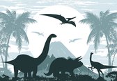 Vliesbehang Dinosaurus XXL – Triceratops – 368cm x 254 cm – blauw
