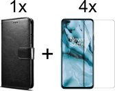 OnePlus Nord 2 hoesje bookcase met pasjeshouder zwart wallet portemonnee book case cover - 4x OnePlus Nord 2 screenprotector
