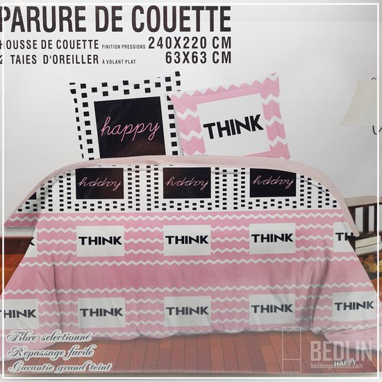 Luxe Katoen dekbedovertrek Lits-Jumeaux 240x220cm Happy Thinking