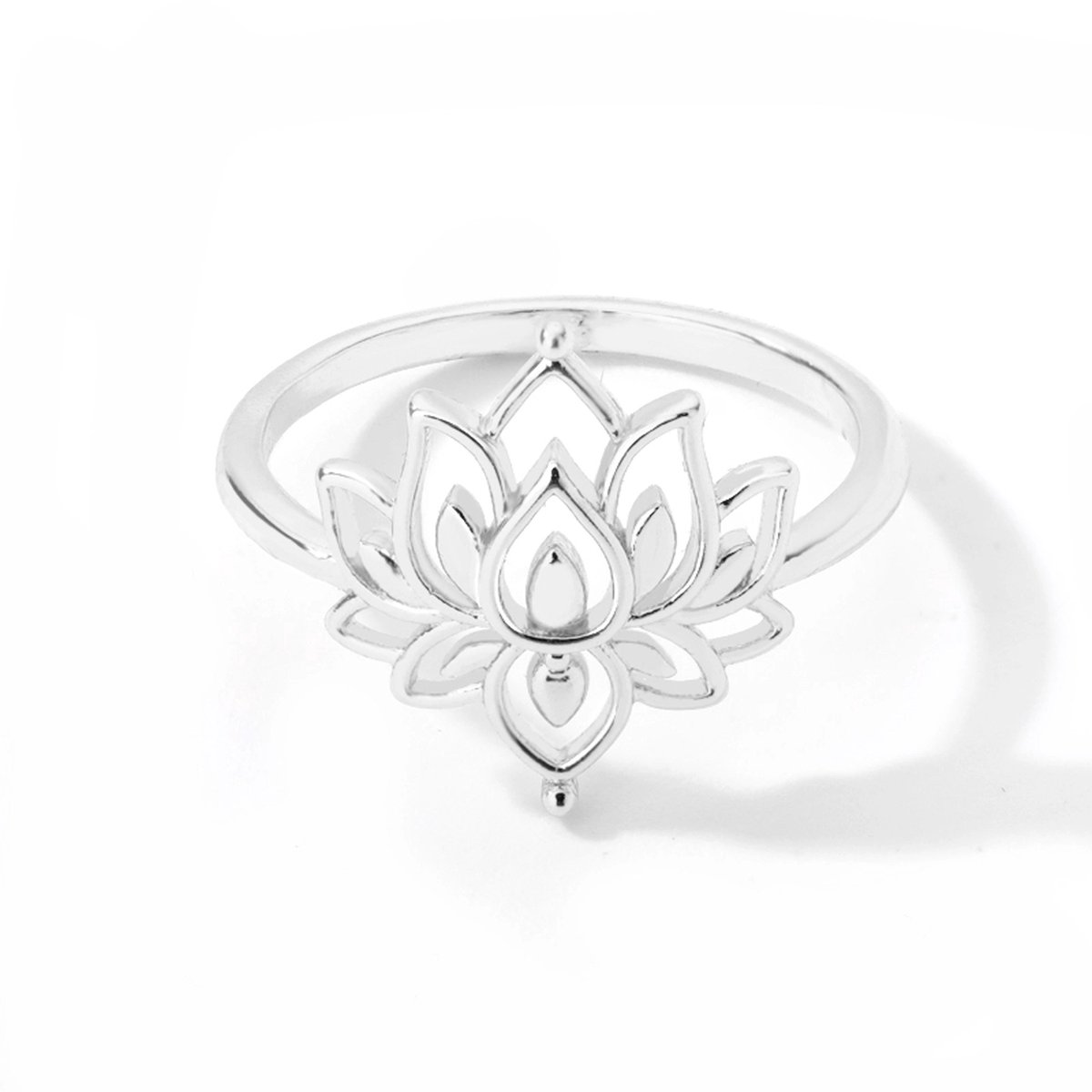 Ring stainless steel ''lotus bloem'' zilverkleurig, bohemian style, roestvrijstaal