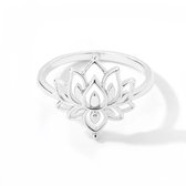 Ring stainless steel ''lotus bloem'' zilverkleurig, bohemian style, roestvrijstaal