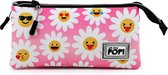 Oh My Pop! 3 vaks etui - Happy Flower - Smiley - Bloem - Roze - 23 x 11 x 10 cm