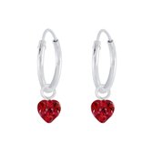 Joy|S - Zilveren hartje bedel oorbellen - oorringen met hartje - rood kristal