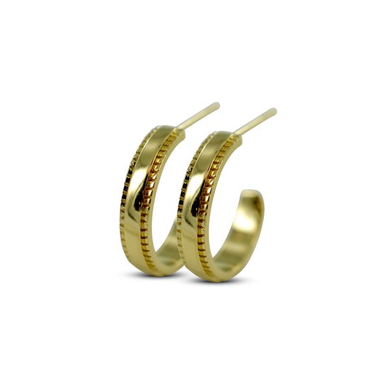 Silventi 9SIL-21584 Zilveren Halve Oorringen - Dames - 18 x 3,8 mm - Bewerkt - Zilver - Gold Plated (Verguld/Goud op Zilver)