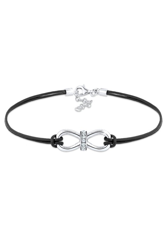 Elli Dames Armband Dames Leder Infinity met Kristallen in 925 Sterling Zilver