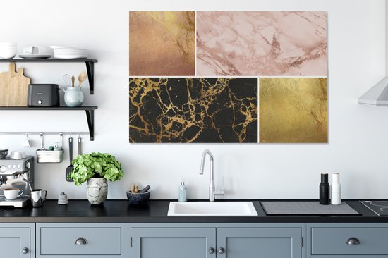 Toile Peinture Marbre - Rosé - Or - 140x90 cm - Décoration murale