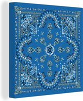 Canvas Schilderij Mandala - Patronen - Blauw - 20x20 cm - Wanddecoratie