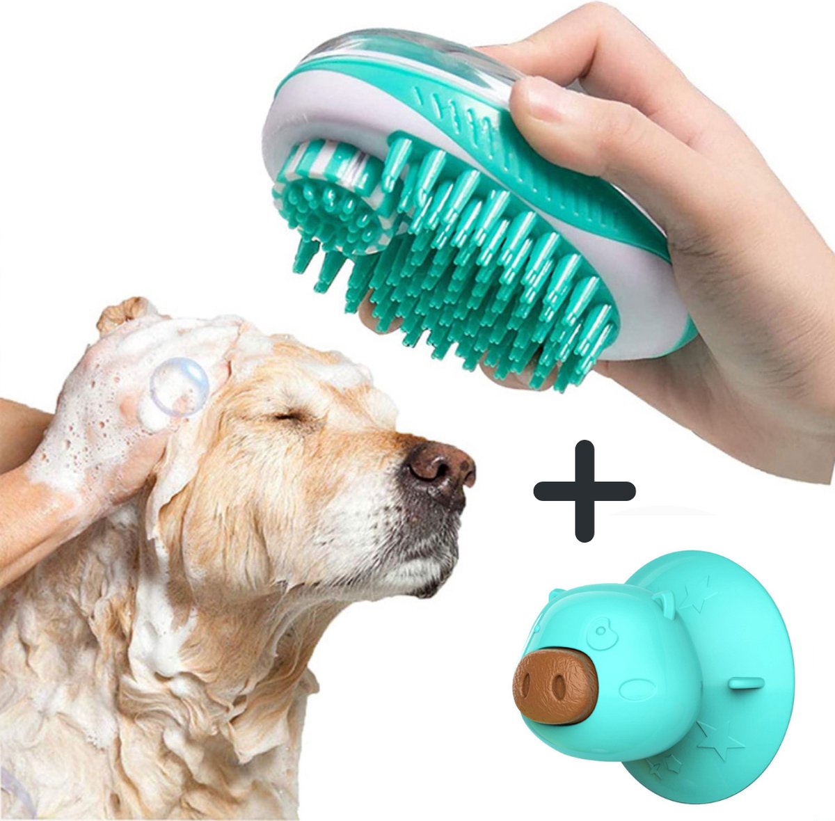 Hondenborstel met zeepdispenser + Honden Likpad Met Zuignap En Snack - Borstel met zeep - Wasborstel - Kattenborstel - Bad Borstel - Groen