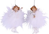 Engel Ulla Hangend Wit met Zilver - 4 stuks - Kerstversiering