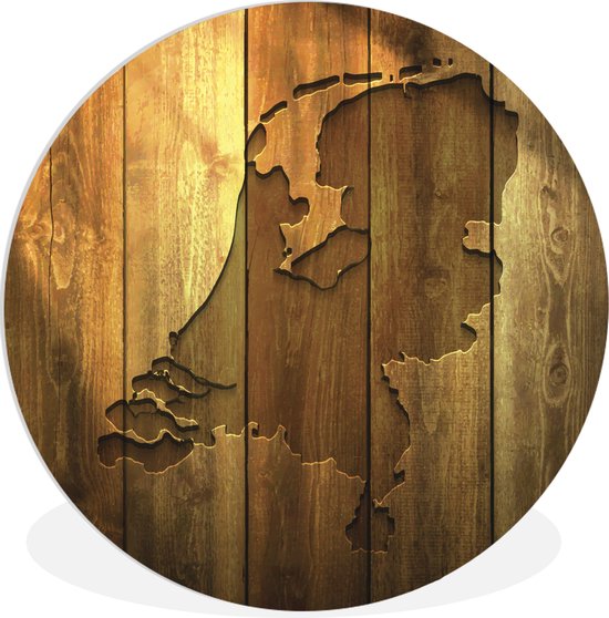 WallCircle - Wandcirkel ⌀ 60 - Houten kaart van Nederland - Ronde schilderijen woonkamer - Wandbord rond - Muurdecoratie cirkel - Kamer decoratie binnen - Wanddecoratie muurcirkel - Woonaccessoires