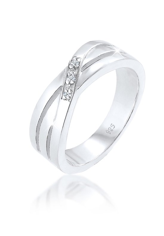 Elli Dames Ringen Dames Kruis Over Verloving met Diamant (0.015 ct.) in 925 Sterling Zilver