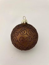 J-Line Kerstbal krullen glitter glanzend bruin 8cm