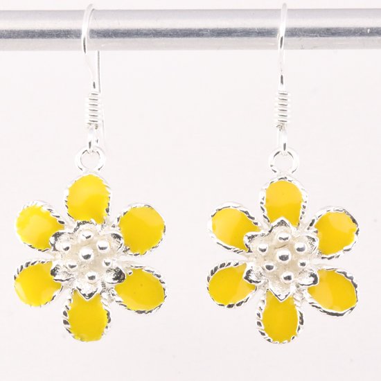 Boucles d'oreilles en argent en forme de fleur avec émail jaune