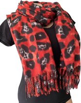 Lange Warme Dames Sjaal - Panter - Luipaard - Rood - Zwart - Grijs - 180 x 70 cm (MLH6)