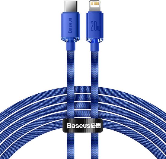 Baseus Crystal Series USB-C naar Apple Lightning Kabel 20W 2M Blauw