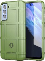 Rugged Shield Hoesje Geschikt voor Samsung Galaxy S21 FE - Back Cover Schokbestendig - Flexibel TPU - Verhoogde Randen voor extra Camera Bescherming - Groen