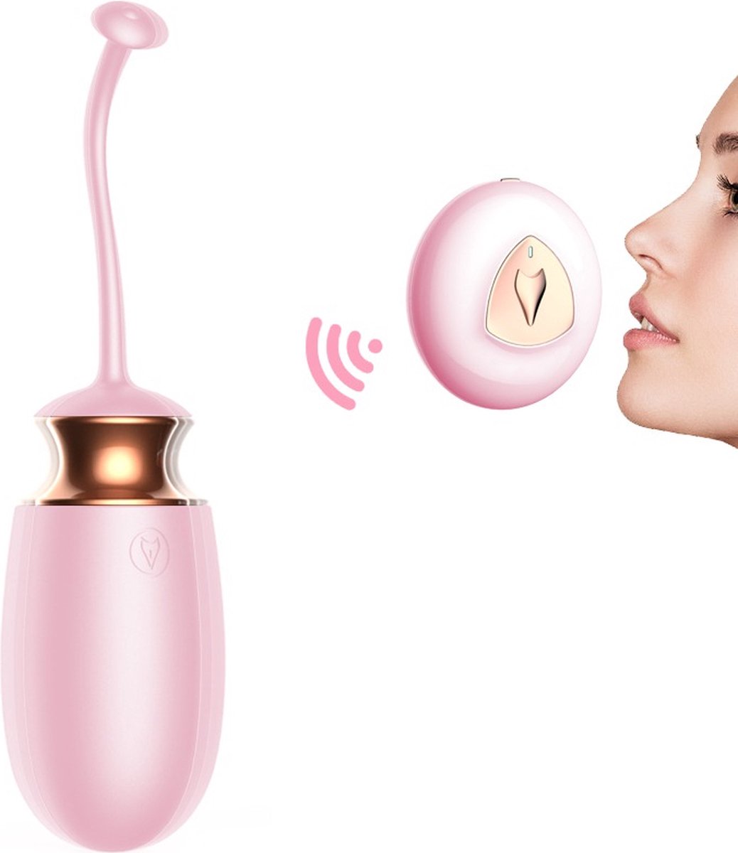 Goedkoopste Foxshow - Vibrating Silicone Love Egg - Op afstandbedienbaar / Remote Control - Oplaadbaar - Trendy Roze - 10 Function - Spraak commando funktie / Voice Control - f\gave Cadeau Box - 63-00037