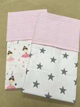 baby deken set van 2 dekens voor de kinderwagen, wieg roze ballerina roze sterren