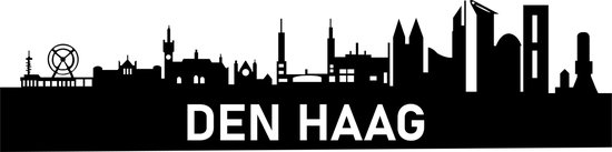 Zwarte skyline van Den Haag met de tekst "DEN HAAG" in witte letters.